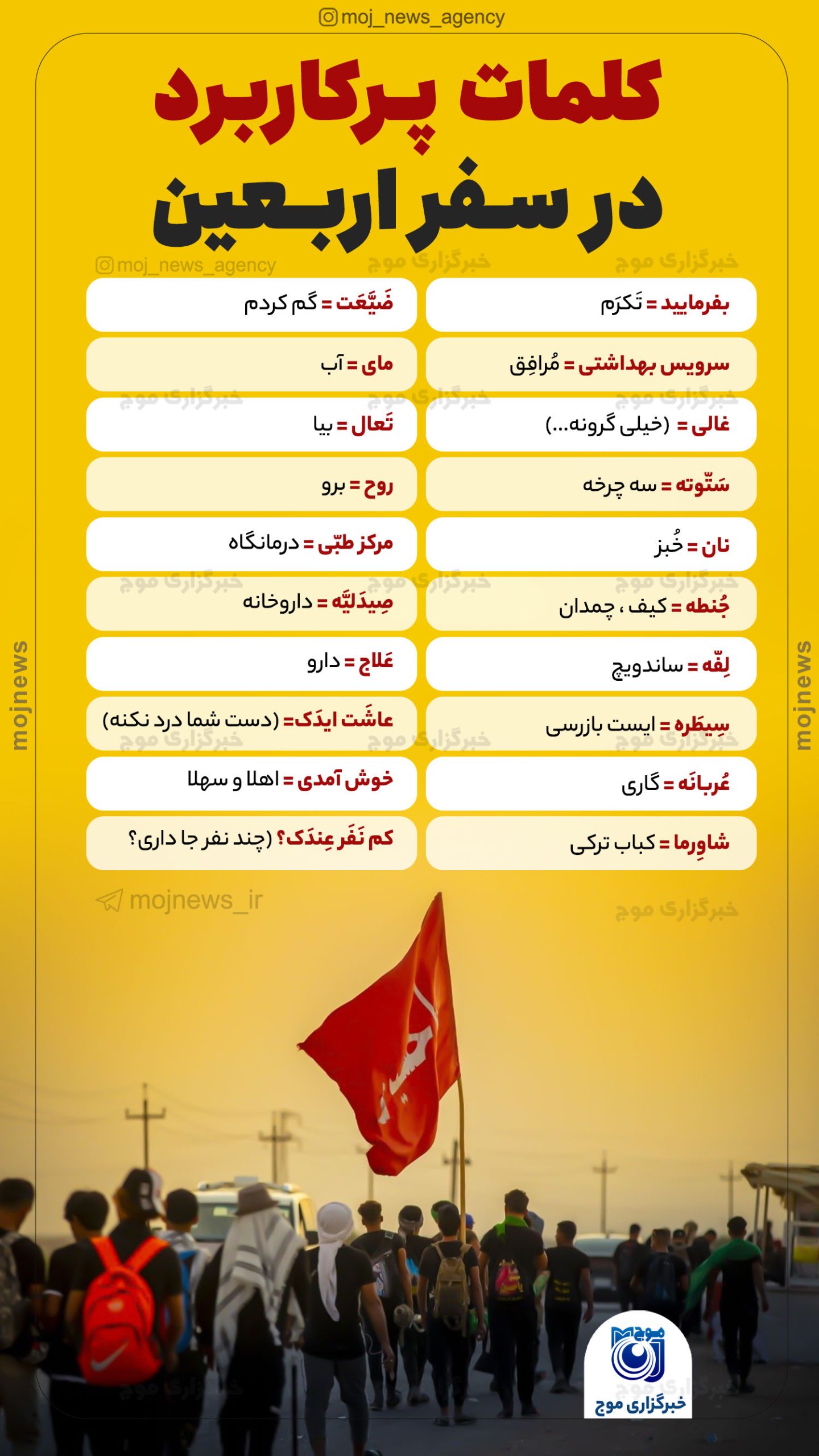 کلمات پرکاربرد در سفر اربعین/ اینفوگرافی