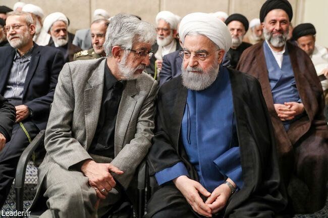 عکسی از همنشینی حسن روحانی و حدادعادل در دیدار با رهبری/ عکس