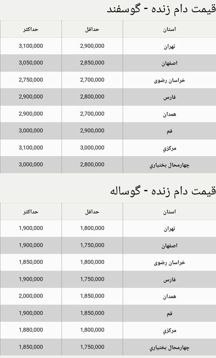 قیمت جدید دام‌زنده امروز ۲۱ شهریور ۱۴۰۳ اعلام شد
