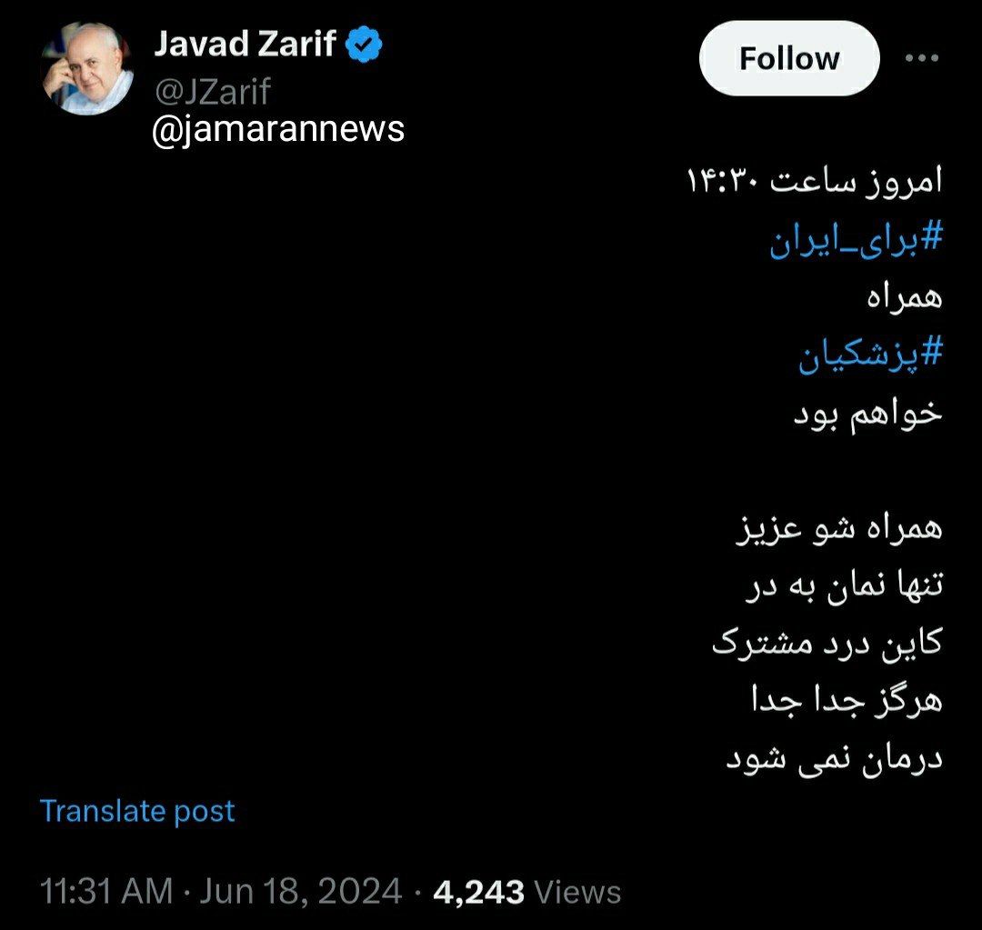 ظریف با پزشکیان به میزگرد سیاسی در تلویزیون می رود/ تصاویر